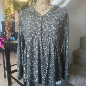 Westport Olive Floral Henley Long Sleeve Top